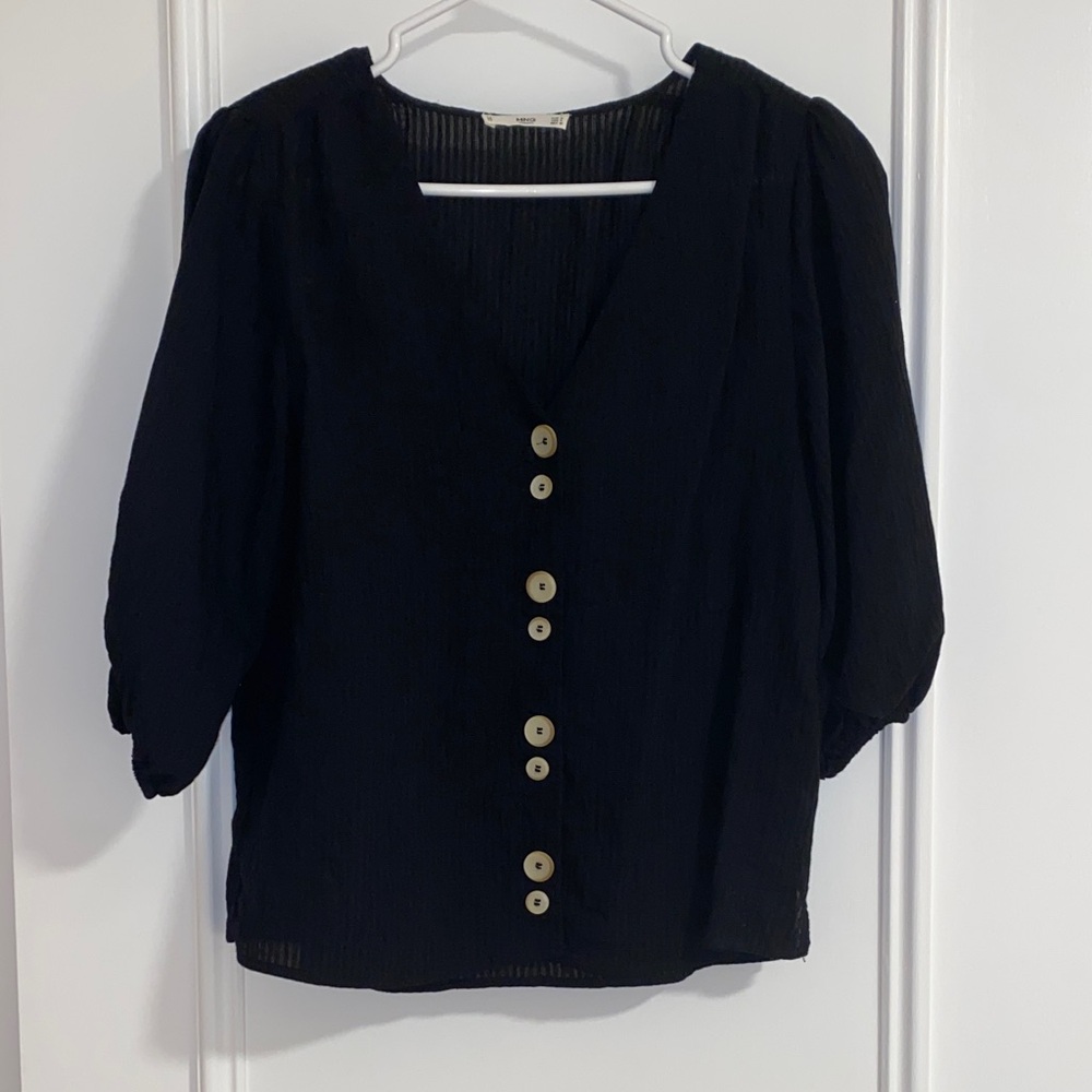 Mango Black Button-Up Women's Top